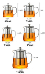 Heat Resistant Glass Teapot with Stainless Steel Tea Strainer Infuser Flower Kettle Kung Fu Teaware Set Puer Oolong Pot