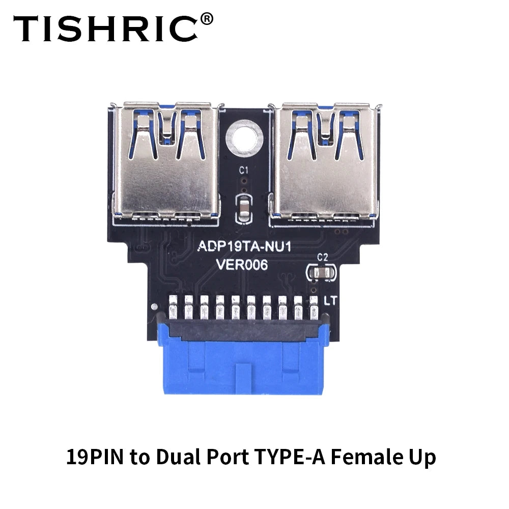 TISHRIC 19Pin To Type-C USB3.0 Converter Internal Header to USB 3.1/3.2 Type C Adapter  for PC Motherboard Connector Riser