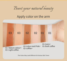 Concealer shade swatches on an arm showing multiple tone strips