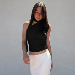 Backless Sexy Off Shoulder Halter Tank Tops Women Vintage Sleeveless Crop Top Y2K Clothes Club Female Casual Summer