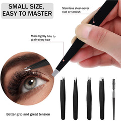 6 Pcs Eyebrow Tweezers Set with Curved Scissors Eyelash Brush Beard Eye Brow Hair Removal Plucker for Face Hairs Puller Clips
