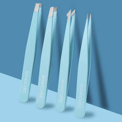 4 Pcs Colorful Eyebrow Tweezer Hair Beauty Fine Hairs Puller Stainless Steel Slanted Eye Brow Clips Removal Makeup Tools