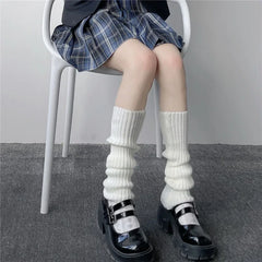 42/52/72cm Leg Warmers Lolita Socks Y2K Knitted Warm Foot Cover White Black Warmer Lady Autumn Winter Crochet Sock Boot Cuffs