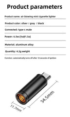 Type C Mini Lighter Blow-to-Ignite Auto Shut-Off for Air Travel Outdoor No Battery No Flame USB C Cigarette Lighter Adapter