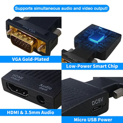 1080P HD VGA To HDMI-compatible Adapter With 3.5mm Audio Cable To HDTV Projector Video Audio Converter For PC Laptop Monitor