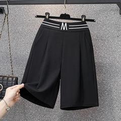 High Waist Straight Leg Elastic Women's Seven-Foot Pants Casual Outdoor Wear Summer Slimming Spor Wide Leg orts