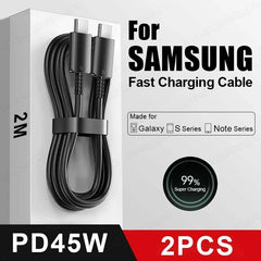كابل بيانات USB C فائق السرعة PD 45 واط من قطعتين لهاتف Samsung Galaxy S20 S21 S22 S23 Ultra Note 10 5G 20 A53 A54