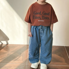 2024 Summer Fashion Loose Girl Children Letter Print T-shirt Boy Baby Cotton Short Sleeve Tees Kid Casual Tops Toddler Clothes