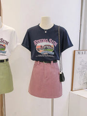 Anti-Aging Cartoon Print ort Sve Women's T-irt Loose Fit Summer Casual round Ne oulder Appropriate Outerwear