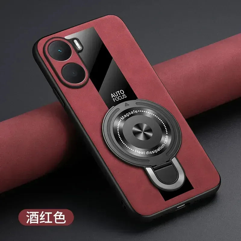 Red phone case with magnetic ring holder, camera cutouts, shockproof