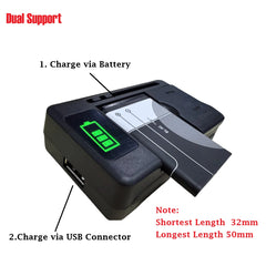 شاحن بطارية محمول بشاشة LCD عالمية مع منفذ USB لشواحن الهواتف المحمولة 32-55 مم لشحن البطارية، قابس الولايات المتحدة والمملكة المتحدة والاتحاد الأوروبي
