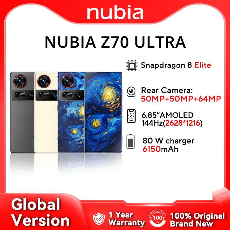 New Original Global Version Nubia Z70 Ultra NX733J Snapdragon8 Elite 1.5K HD Display 35mm Lens 50MP*2+64MP 6150mAh 80W IP69 NFC