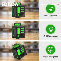 HILDA Laser Level 2 lines/5 Lines 360 Automatic Leveling Level Construction Tool Equipment Green Light Cross Laser Good Gift