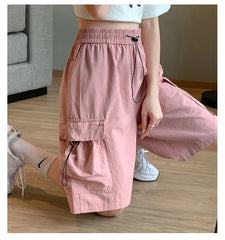 Sweet Cool Sle Women's Workwear orts Summer Thin American Qui Dry Casual Wide Leg Five-Quarter Loose Straight Cut Pants