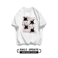Cute Cartoon  ort Sve T-irt Women's Summer Casual Loose Fit plus Size American Sle Cotton Top Korean Version