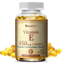 Bcuelov Vitamin E 450MG (1000 IU) Mixed Supports Immune System & Skin Nutrition - Natural Antioxidant - Gluten & Dairy Free