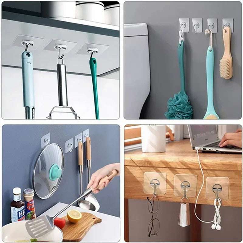 Self Adhesive Hooks Heavy Duty Wall Hooks Transparent Multi-Purpose Rack Door Key Towel Wall Hook For Bathroom Kitchen Organizer