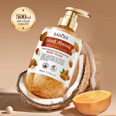 500ml SADOER Sweet Almond Oil Body Wash Exfoliate Whitening Moisturizing Replenish & Cleanse Sweet Almond Scrub Shower Bath Gel