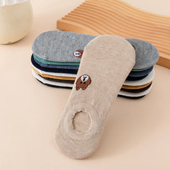 5/10 Pairs of WOMEN and MEN Cotton Socks, Casual Breathable Short Socks, and Girls' Cartoon Bear Low Cut Ankle Boat Socks