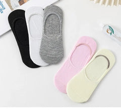 5 Pairs of WOMEN'S Solid Color Invisible Socks, Cotton Silicone Anti Slip Spring Ankle Socks, Casual Breathable Thin Boat Socks