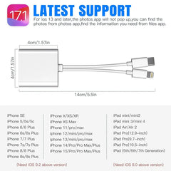 2 in 1 Card Reader Lightning and USB-C SD/TF Card Camera Adapter Multi-Card Reader with Dual Slot Plug and Play For iPhone 16 14