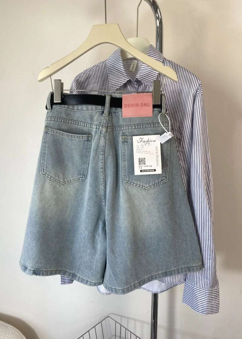 High Waist Wide Leg Jeans orts Women Loose Fit Straight Cut Five Lengths Summer New Sle Korean Version Slimming Effect