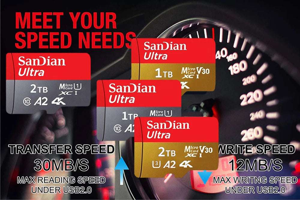 Original 2TB 1TB SanDian Ultra Card SD/TF Flash Memory Card 256/512GB Micro SD Card High Speed for Phone/Drone/Handheld Device
