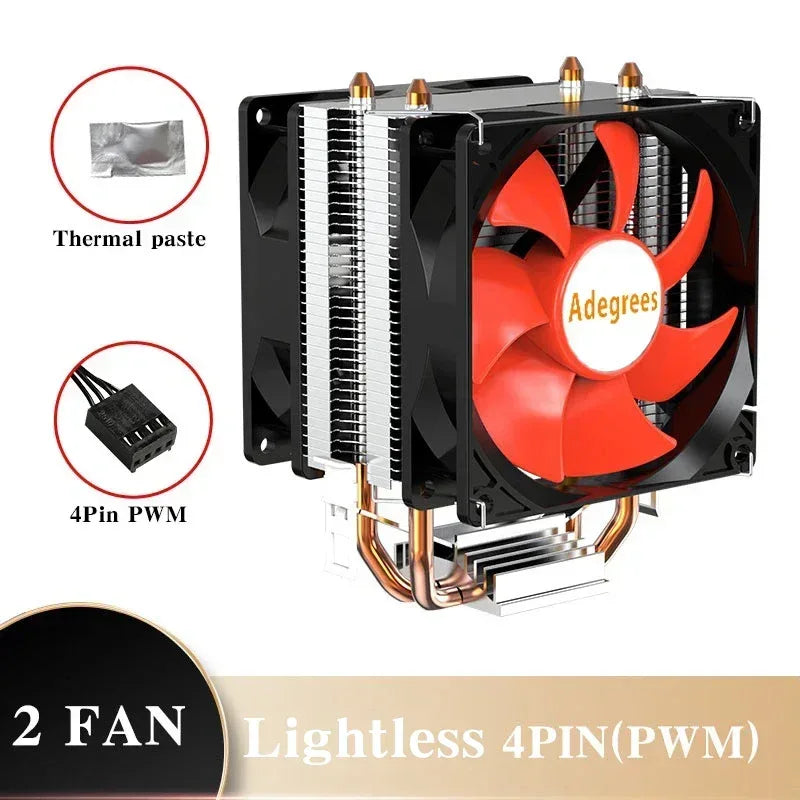 CPU air cooler with black heatsink and red RGB fan, 4-pin PWM connection