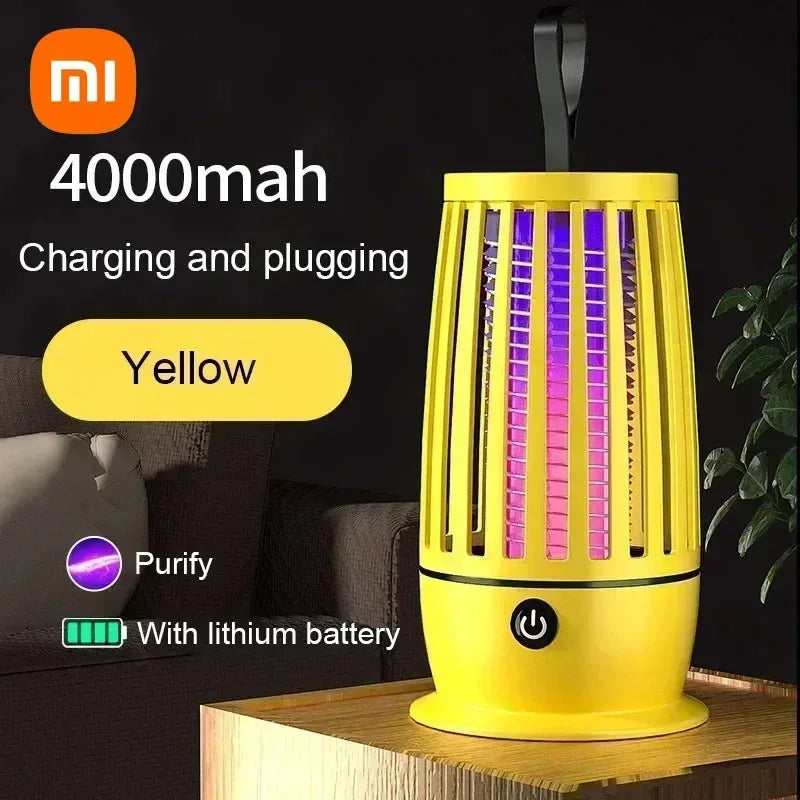 Rechargeable yellow mosquito trap lamp with battery indicator and purple light grid