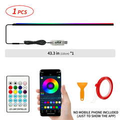 أضواء محيطية للسيارة 110 سم مع خاصية التحكم بالتطبيق، إضاءة محيطية LED RGB داخلية، إضاءة جو سيمفونية، شرائط أكريليك، ديكور لوحة القيادة، فتحة السقف