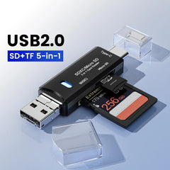 قارئ بطاقات Olaf 5 في 1 Otg Type C قارئ بطاقات Micro Sd محرك أقراص فلاش قارئ بطاقات الذاكرة الذكية USB 2.0 Tf Cf محول قارئ البطاقات