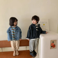 6704-1 Children's Denim Jacket Spring and Autumn Korean Girl's Denim Jacket Casual Loose Boy's Coat Cardigan.