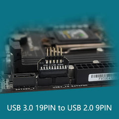 موصل توصيل اللوحة الأمامية من USB 2.0 9 سنون إلى USB 3.0 19 سنون، محول USB 3.0 19/20 سنون إلى USB 2.0 9 سنون