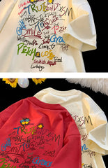 ex Pure Cotton ort Sve T-irt fiti Letter Print Casual Faionable UV Protection Coating Tag Removed Clothing