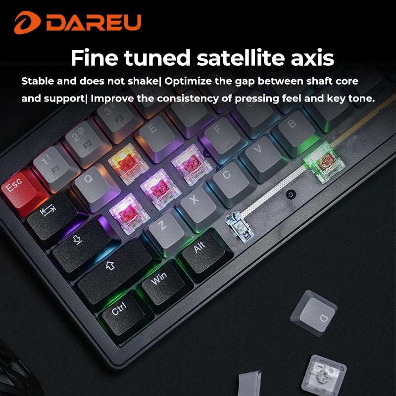 DAREU 2.4G Wireless Mechanical Gaming Keyboard 4000mAh Red Switch All Key Non-conflict Rainbow Lighting with Multifunction Knob