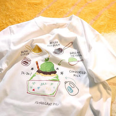 Cartoon White Pure Cotton ort Sve T-irt Women Summer 2024 New Loose Slimming Small Size Inner Wear Korean Sle round ...