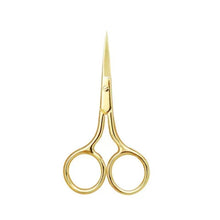 Gold-tone manicure scissors with pointed tip and round finger loops.