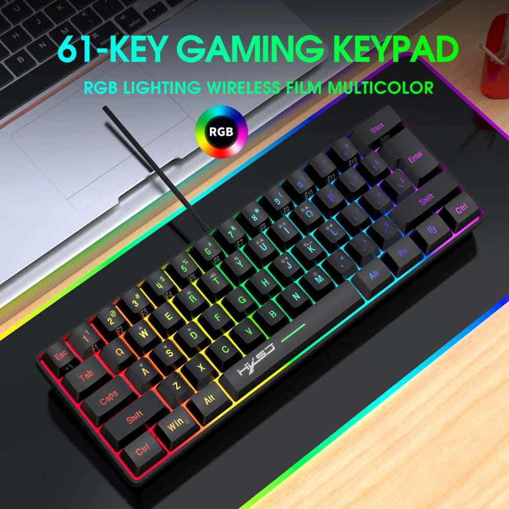 60% wired gaming keyboard, RGB backlight ultra compact mini keyboard, waterproof small compact 61 key keyboard for pc/Mac gamers