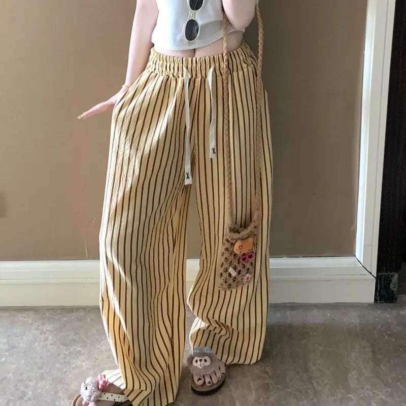 Korean Sle Polka Dot Straight Leg Casual Pants Women's High Waist Loose Slimming Summer Wide Leg Home Pants