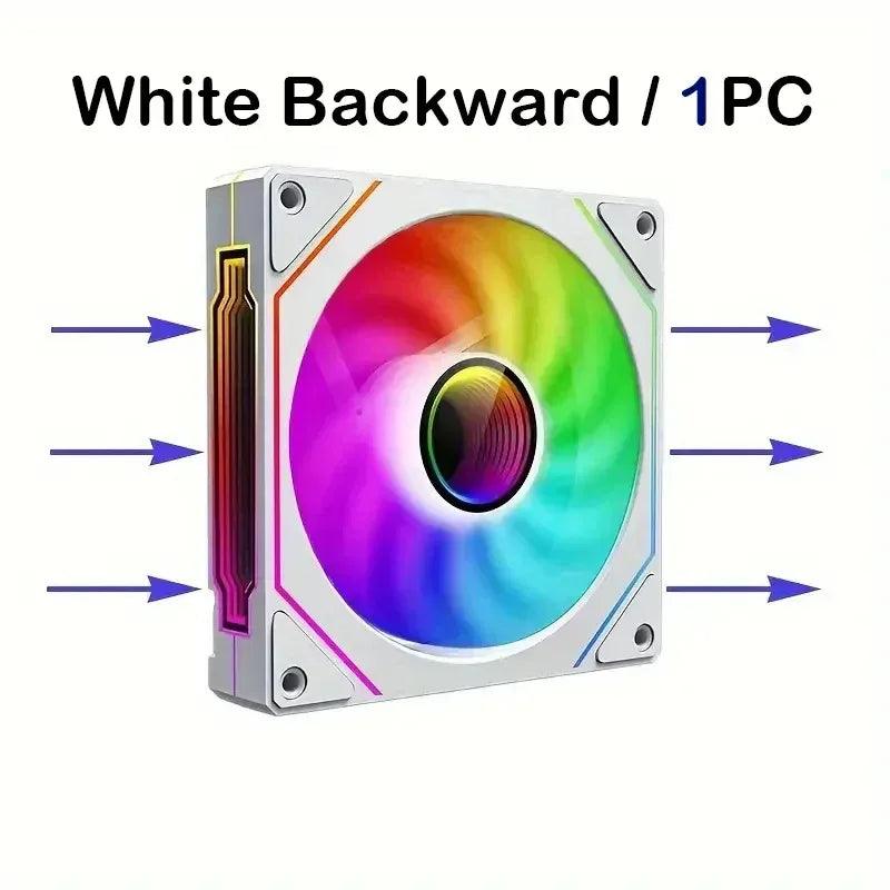PC case cooling fan with white frame and ARGB RGB ring, 120mm