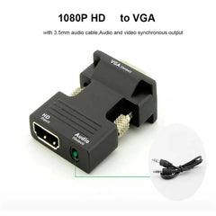 HDMI-compatible Female to VGA Male Converter 3.5mm Audio Cable Adapter 1080P FHD Video Output for PC Laptop TV Monitor Projector