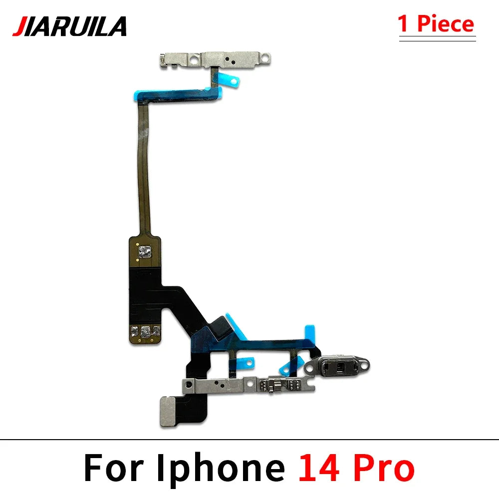 كابل مرن لتشغيل وإيقاف التشغيل لهاتف iPhone 13 14 15 Pro Max Plus Mini مع زر جانبي لرفع الصوت وأسفل وشريط مفاتيح مع كابل مرن معدني