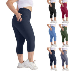 Plus size yoga pants for women Leggings fitness tummy tuck butt lift slim yoga pants with pocket summer sports cropped trousers
