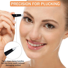 6 Pcs Eyebrow Tweezers Set with Curved Scissors Eyelash Brush Beard Eye Brow Hair Removal Plucker for Face Hairs Puller Clips