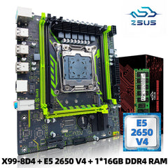 مجموعة اللوحة الأم ZSUS X99-8D4 مع وحدة المعالجة المركزية LGA2011-3 Xeon E5 2650 V4 DDR4 16 جيجابايت (1*16 جيجابايت) 2133 ميجا هرتز ذاكرة وصول عشوائي NVME M.2 SATA