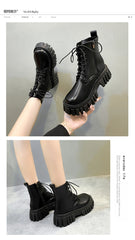 2024 White New Women Ankle Boots Autumn Winter Platform Zipper Women Punk Boots Thick Sole Lace Up Combat Booties Female Mujer