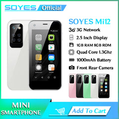 هاتف ذكي SOYES Mi12 Mini يعمل بنظام Android بشاشة 2.5 بوصة وبطاقة SIM مزدوجة وكاميرا خلفية بدقة 5 ميجابكسل وشبكة 3G WCDMA من النوع C