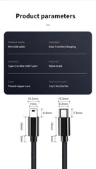 USB Type C to Mini USB Adapter Cable for Camera MP3 MacBook Pro HDD Charging Cable Data Transfer Connector Type-c Mini USB Cable