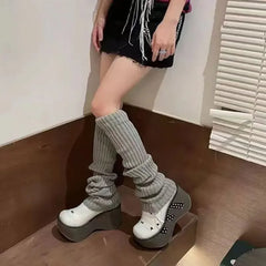 42/52/72cm Leg Warmers Lolita Socks Y2K Knitted Warm Foot Cover White Black Warmer Lady Autumn Winter Crochet Sock Boot Cuffs