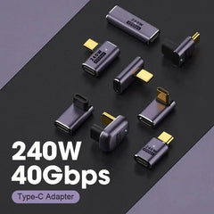 موصل شاحن USB 4.0 PD 240 واط 8K 60 هرتز لجهاز Macbook 40 جيجابت في الثانية عالي السرعة USB C OTG محول بزاوية مستقيمة على شكل حرف U ذكر إلى أنثى